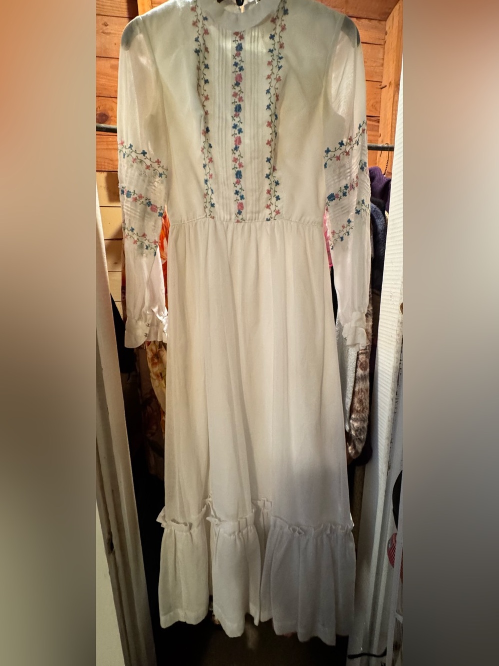 Ivory Embroidered Ruffle-Trim Maxi Dress - Picture 1 of 10